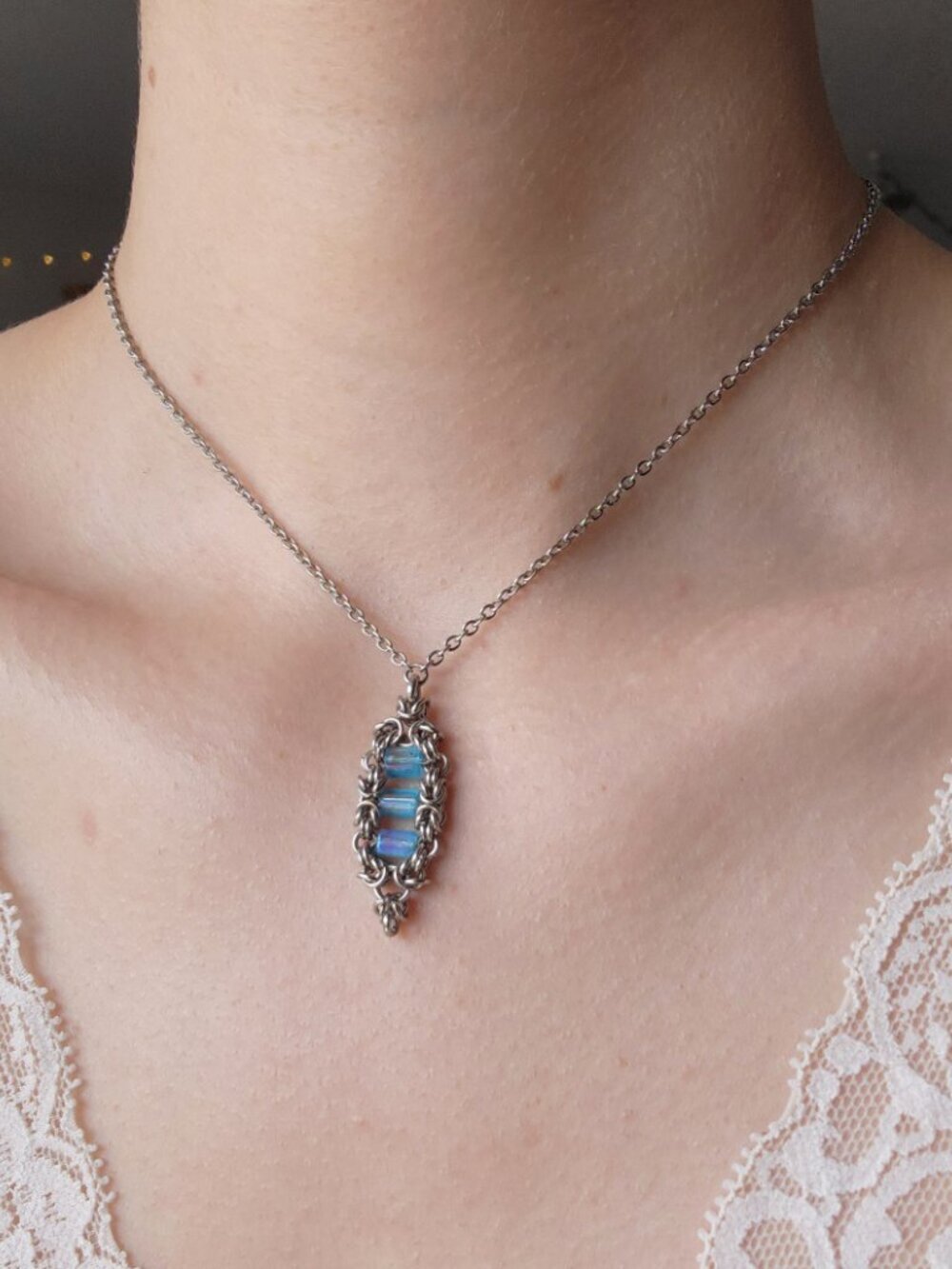 Aqua blue and silver necklace